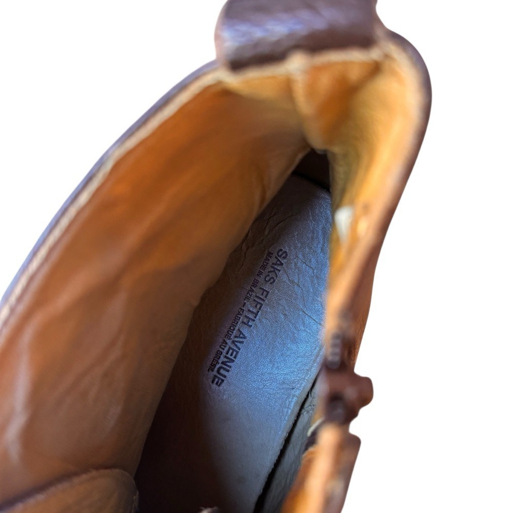 Saks Fifth Avenue Brown Pebbled Leather Chukka Boots Men's Size 12M Made Brazil - Picture 9 of 14